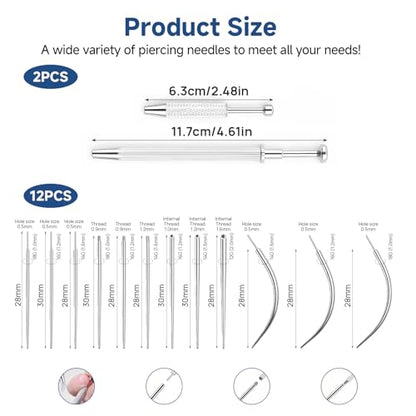 Piercing Tapered Ball Grabbing Tool for Changing Jewelry - 14G 16G 18G 20G Stainless Steel Flat Back Earring Applicator with Threaded, Internal Threaded, External Threaded Body Piercing Insertion Needle Kit for Ear Nose Navel Nipple Lip Eyebrow Tongue
