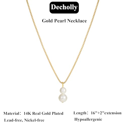 Gold Pearl Necklaces for Women Trendy, 14K Gold Plated Dainty Necklace Simple Layered Pearl Necklaces for Women Trendy Wedding Birthday Jewelry - color: 3-Two Pearl