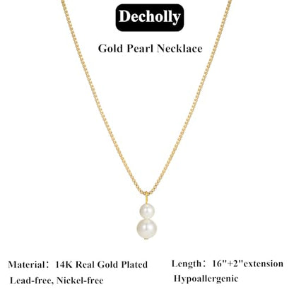 Gold Pearl Necklaces for Women Trendy, 14K Gold Plated Dainty Necklace Simple Layered Pearl Necklaces for Women Trendy Wedding Birthday Jewelry - color: 3-Two Pearl