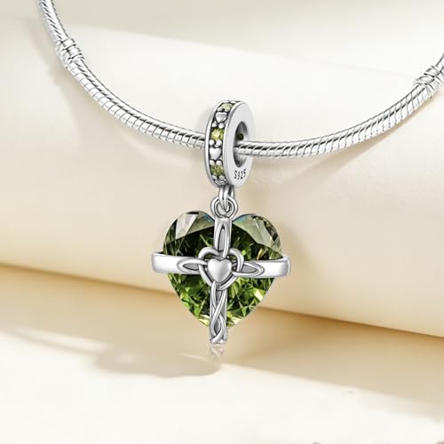 Birthstone Charms 925 Sterling Silver Heart Charms for Bracelets and Necklaces Birthday Day Christmas Gifts For Women - color: H-August