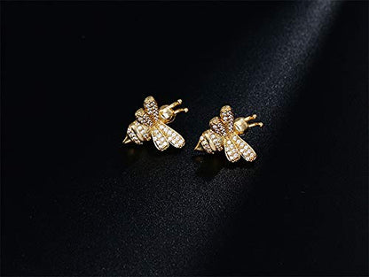Cute Bee Ear Cuff Earrings 14K Gold Plated CZ Crystal Cartilage Wrap Non Piercing Clip Earring for Women Hypoallergenic