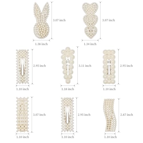 Simulated Pearl Hair Clips for Women | Cute Shapes Barrettes & Hair Clips for Women | Alligator Clips Hair Accessories for Short or Thick Hair | Fashion Hair Clips, White 8 Pcs