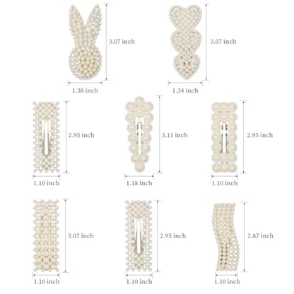 Simulated Pearl Hair Clips for Women | Cute Shapes Barrettes & Hair Clips for Women | Alligator Clips Hair Accessories for Short or Thick Hair | Fashion Hair Clips, White 8 Pcs