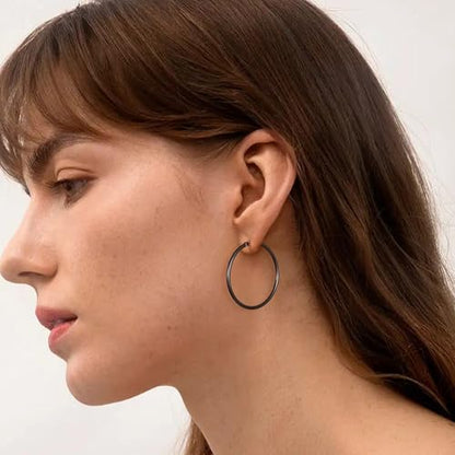 Gold Hoop Earrings for Women 14K Gold Plated | 925 Sterling Silver Post Hypoallergenic Hoop Earrings - color: Black, size: 40mm
