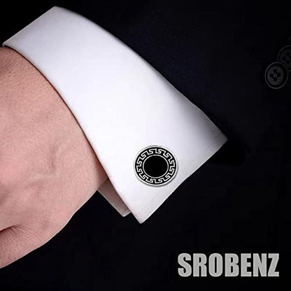 12 Pairs Cufflinks for Men Silver Black Striped Disc Square Rectangle Cuff Links Shirt Suit Men’s Cufflinks For Wedding Groom Business Elegant Gift Box - style: Box B