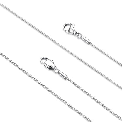 LOLIAS 2Pcs Stainless Steel Chain Necklace for Women Silver Tone | 1mm Non Tarnish Thin & Strong Silver Chain Necklace Snake Box Necklace, 16-30 Inch