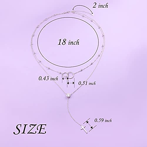 FLYOW Layered Necklace S925 Sterling Silver Y Shaped Jewelry - style: Two Circles Cross Style