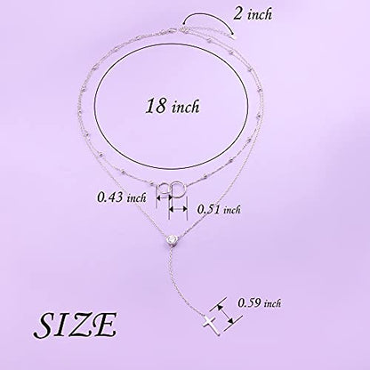 FLYOW Layered Necklace S925 Sterling Silver Y Shaped Jewelry - style: Two Circles Cross Style