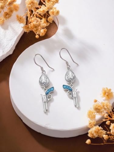 Dorunmo s925 Sterling Silver Western Dangle Drop Earrings Birthday Jewelry Gifts for Women - style: Turquoise Gun
