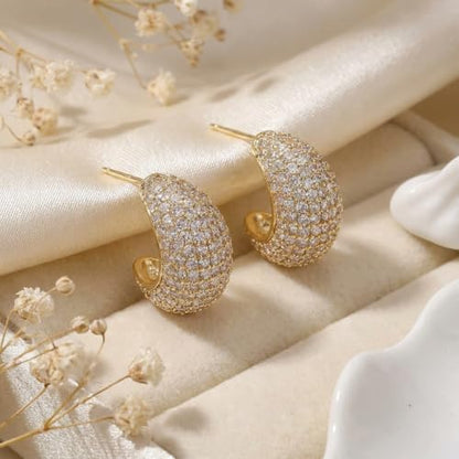 Sonateomber Gold Chunky Crystal Hoop Earrings for Women, Trendy Statement Sparkly CZ Rhinestone Thick Open Hoops Earings Hypoallergenic Wedding Prom Everyday Accessories Fashion Jewelry Gift - color: Bling Gold