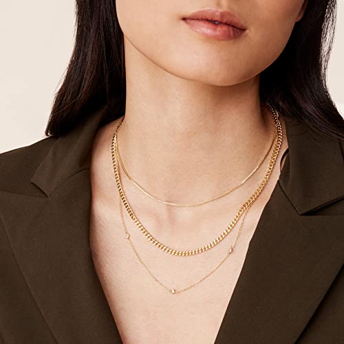 PAVOI 14K Gold Plated Dainty Layering Necklaces for Women | Snake Chain, Curb Link, Paperclip Layered Chains | Trendy Layering Necklace - style: Diamond Station