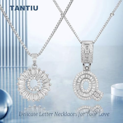 14K Gold Plated Alphabet Necklace Cubic Zirconia Letter Pendant, Personalized Name Jewelry Gift for Women, Customizable A-Z, Birthday/Mothers Day Gifts for Womens - color: White Gold, style: Style-Q