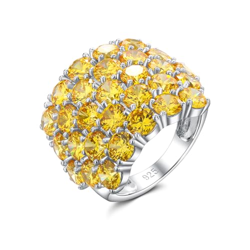 925 Sterling Silver Pave Birthstone Chunky Statement Rings for Women Men | 14K Gold Plated/Silver Large Dome Ring Birthday Cocktail Jewelry,Size 6 to 10(with Gift Box) - color: 11-Created Citrine-Nov.