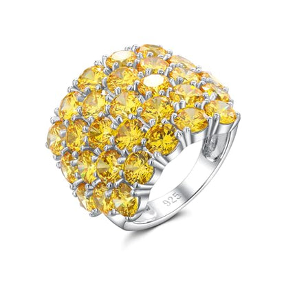 925 Sterling Silver Pave Birthstone Chunky Statement Rings for Women Men | 14K Gold Plated/Silver Large Dome Ring Birthday Cocktail Jewelry,Size 6 to 10(with Gift Box) - color: 11-Created Citrine-Nov.