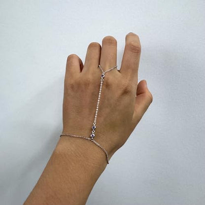 Kakikaki 925 Sterling Silver Finger Ring Bracelet Hand Chain for Women | Slave Bracelets 7" to 9" Adjustable - color: Silver, style: 3 Amethyst