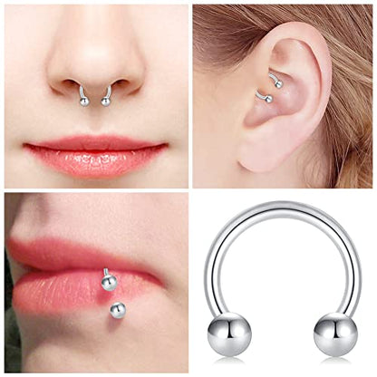 16G Septum Nose Rings Stainless Steel Hinged Seamless Nose Hoop Ring Horseshoe Piercing Jewelry Captive Bead Ring Helix Daith Tragus Cartilage Earrings for Women Men - style: style1-silver