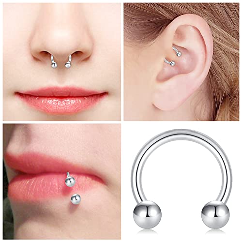 16G Septum Nose Rings Stainless Steel Hinged Seamless Nose Hoop Ring Horseshoe Piercing Jewelry Captive Bead Ring Helix Daith Tragus Cartilage Earrings for Women Men - style: style1-silver&black