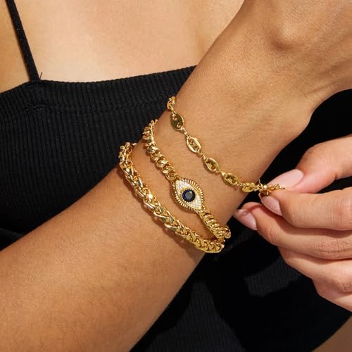 SOFYBJA 18k Gold Plated Personalized Chunky Cuban Oval Link Chain Bracelets for Men Toggle Rope Bracelet Jewelry for Women - style: Devil's Eyes