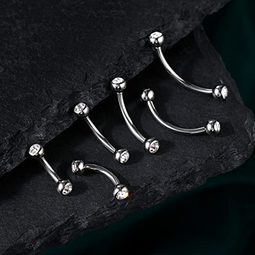 COCHARM G23 Solid Titanium Belly Button Rings 14G CZ Small Short Belly Rings Long Navel Rings 6mm/8mm/10mm/12mm/14mm/16mm Curved Barbell - color: 14mm