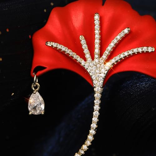 Red Rose Flower Brooches and Pins for Women Costume Jewelry Brooch Pins Broches Jewelry for Women Elegant Lady Pin - style: Ginkgo Leaf