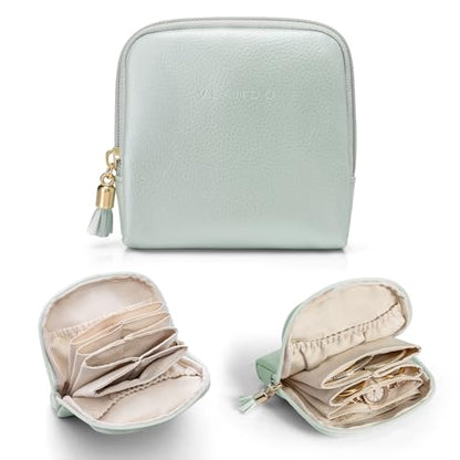 VLANDO Small Travel Jewelry Case,Velvet Pouch Bags with Zipper,Mint Green | Travel Essentials,PU Leather Organizer with 5 Divided Sections,Carry-On Totes,Gift for Birthday,Bride,Bridesmaid,Women,Girls - color: B.Mint Green
