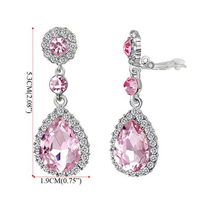 Gorgeous Austrian Crystal Rhinestone Wedding Bridal Teardrop Drop Dangle Earrings - color: Pink