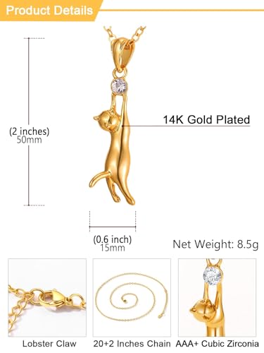 U7 Cat Pendant Necklace for Women Stainless Steel Cute Kitty Cat Jewelry Gift - style: 01-Gold