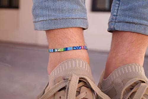 Made by Nami Surfer Anklet for Men and Women Waterproof and Adjustable Surfer Ankle Bracelet String Ankle Bracelet Beach Accessory for Ethnic Hippie Style - color: Turquoise