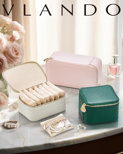 VLANDO Jewelry Travel Case,Travel Jewelry Organizer with Clear Velvet Jewelry Bags 6Pcs Zipper Pouch for Women Girl Christmas Wedding Gift-Green - color: B.6PCS Green