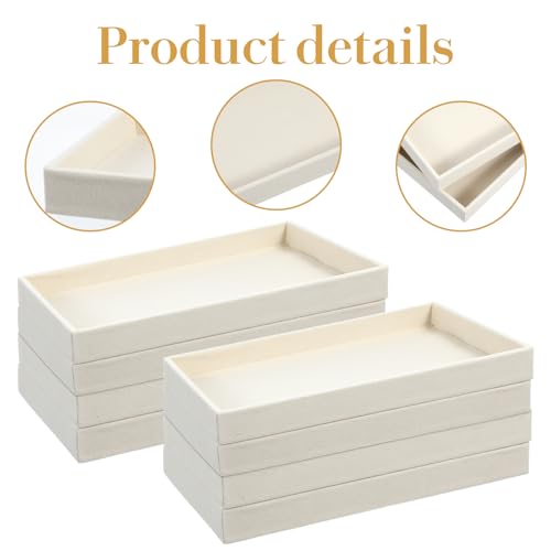 8 Pcs Small Velvet Jewelry Tray Stackable Jewelry Drawers Organizer Trays Jewelries Storage Trays 8.3 x 4.7 x 1 Inches (Beige)
