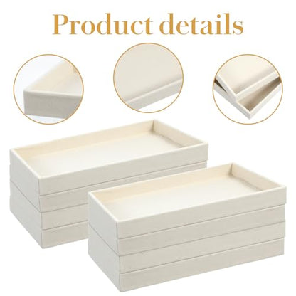 8 Pcs Small Velvet Jewelry Tray Stackable Jewelry Drawers Organizer Trays Jewelries Storage Trays 8.3 x 4.7 x 1 Inches (Beige)