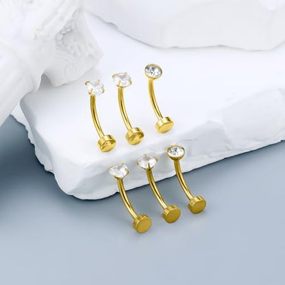 Vsnnsns 14G Floating Belly Button Ring Piercing Jewelry 316L Stainless Surgical Steel Round Heart Cubic Zirconia Navel Rings Belly Button Ring Piercing Jewelry for Women 14 Gauge Hypoallergenic - color: Gold-14MM Bar-Clear CZ