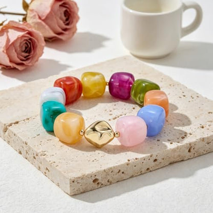 Chunky Beaded Bracelet for Women-Boho Bold Acrylic Resin Stretch Bracelets Trendy Summer Beach Elastic Bangle Vacation Jewelry Accessories - color: Style 2-Colorful