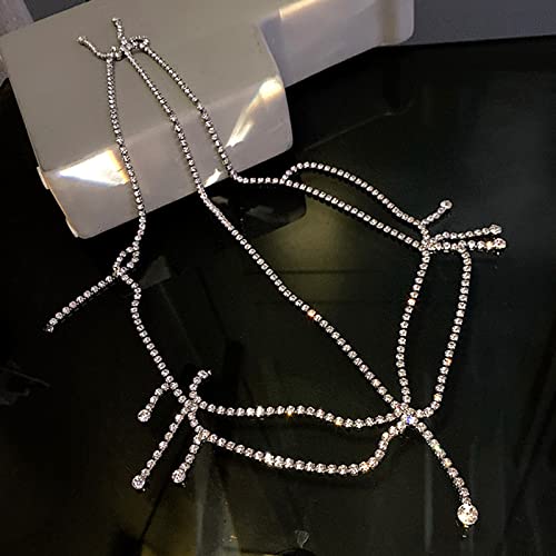 NAISKA Silver Rhinestone Layered Head Chain Jewelry for Women Long Tassel Crystal Rhinestones Cap Headpiece Bridal Wedding Party Belly Dance Rhinestone Flapper Headwear Accessories for Women and Teen