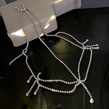 NAISKA Silver Rhinestone Layered Head Chain Jewelry for Women Long Tassel Crystal Rhinestones Cap Headpiece Bridal Wedding Party Belly Dance Rhinestone Flapper Headwear Accessories for Women and Teen