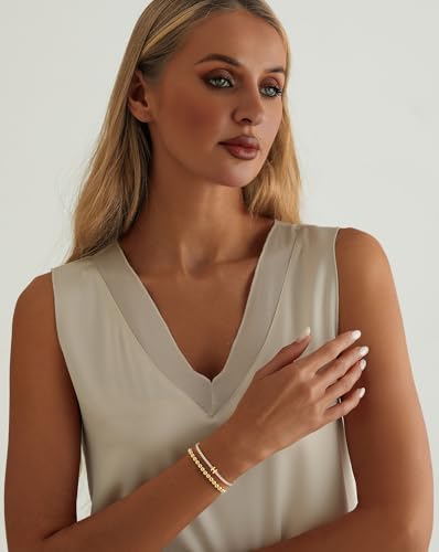14K Gold Plated Bracelets for Women Dainty Tennis Initial Bracelet Trendy Beaded Stackable Charm Bracelets Layered Waterproof Bracelet Dainty Bracelet for Women Jewelry Gifts - style: H