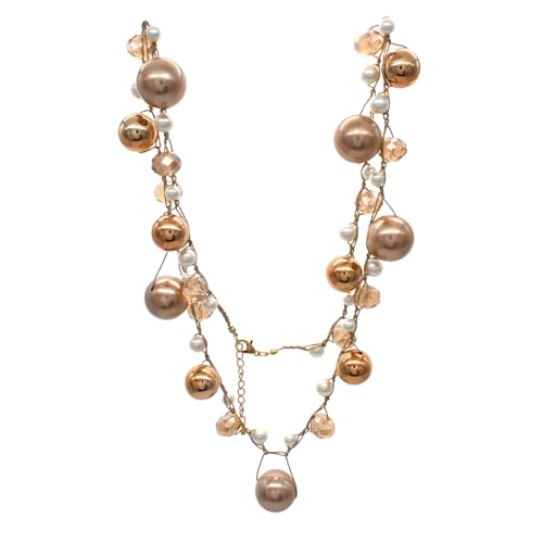 utop JNF Hand made Pearl Statement Necklace for Women Rhinestone Multilayer Crystal Necklaces Chunky Pearl Necklace Large Pearl Necklace and Earrings Set for Mother Mom's gift - color: champagne pearl necklace long