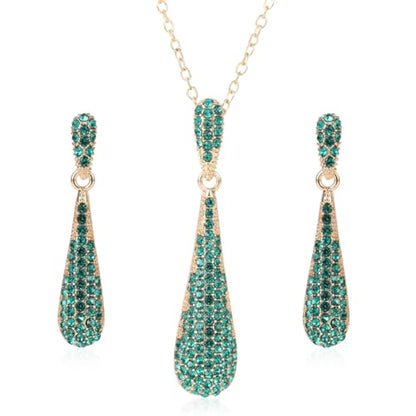 YINLI Full Crystal Rhinestone Gem Tear Drop Pendant Necklace Earrings Jewelry Sets - style: Style11