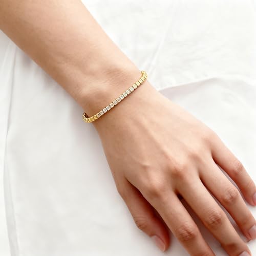 Women's 14K Gold Plated Classic Chain Bracelet - Dainty Tiny Cubic Zirconia Tennis Bracelet, Fashionable Jewelry Gift, Suitable For Parties And Dates To Wear