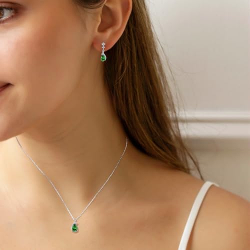 immobird 925 Sterling Silver Infinity Birthstone Jewelry Set Teardrop | Birthstone Necklace and Earring Set, Small Pear-shape Pendant, Drop Earring, Timeless Gift for Her, Daily Wear, Nice Gift Box - color: 05-May.