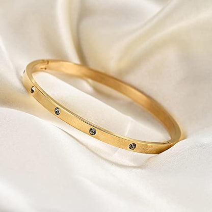 MYNENEY Womens Bracelets Stainless Steel Pave Cubic Zironia Stackable - color: 4mm-Crystal Gold, size: 7 Inch