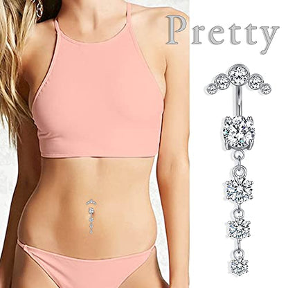 Anicina Belly Button Rings 14G Diamond CZ Belly Rings Surgical Stainless Steel Navel Rings Butterfly Heart Devil Belly Button Piercing Jewelry for Women - color: SetA-silver05
