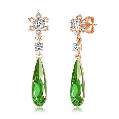 Austrian Crystal Teardrop Earrings Flower Dangle Earrings for Women 14K Gold Plated Drop Stud Earrings Hypoallergenic Jewelry - color: Green