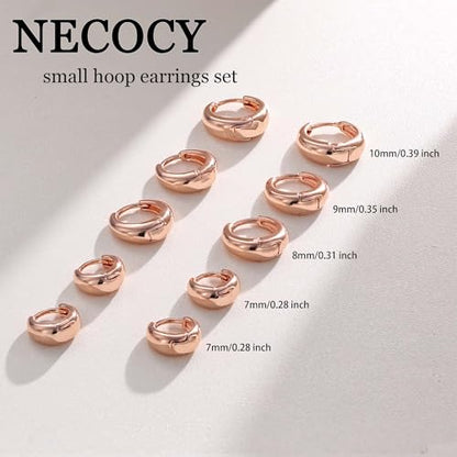 Small Chunky Hoop Earrings for Women, 14K Plated Huggie Stack | Chunky Hoop Stud Earrings Stackable, Lightweight Huggie Cartilage Ear for Multiple Piercing Jewelry Gift for Daily Wear - style: 5 Pairs-Rose Gold