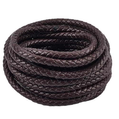 GORGECRAFT 5.5 Yard Brown Braided Leather Cord 8mm Round Braided PU Leather Necklace Cord Bolo Tie String Leatherette Strip Antique Strap for DIY Crafts Bracelet Choker Anklets Keychain Jewelry Making - color: Coconut Brown, size: 5.47 yard x 0.32 inch