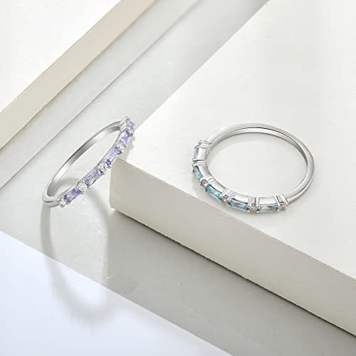 JO WISDOM 925 Sterling Silver Wedding Band for Women Thin Stacking Ring Half Cubic Zirconia Eternity Engagement Ring - color: 06-Jun-Alexandrite