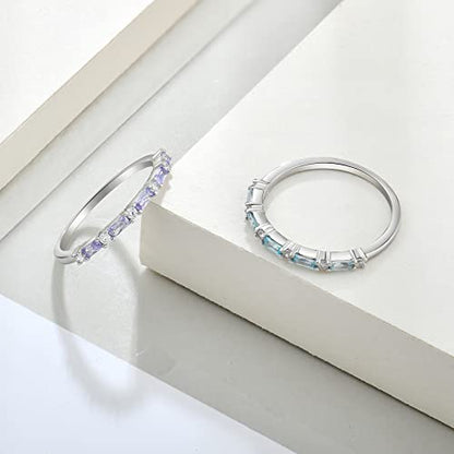 JO WISDOM 925 Sterling Silver Wedding Band for Women Thin Stacking Ring Half Cubic Zirconia Eternity Engagement Ring - color: 06-Jun-Alexandrite