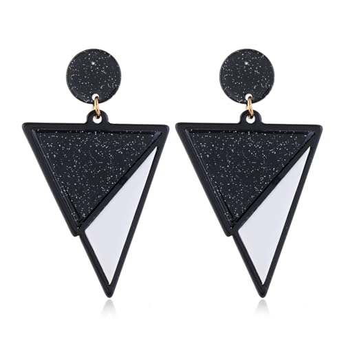 Black White Acrylic Earrings for Women Acrylic Triangular Drop Dangle Earrings Trendy Water Drop Two Tone Stud Earrings Geometric Resin Statement Earrings Jewelry - color: Triangular