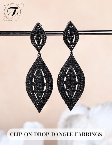 THUNARAZ Clip on Earrings for Women Non Pierced Glitter Rhinestone Crystal | Clip-On Earrings, Wedding Bridal Earrings, Non Pierced Ears, Dangle Earrings, Fake Earrings, Fashion Jewelry - color: Black