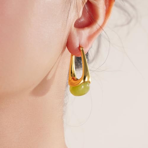 Acrylic Gold Hoop Earrings Chunky Statement Dangle Drop Huggie Earring Colorful Resin Jewelry for Women - color: Green